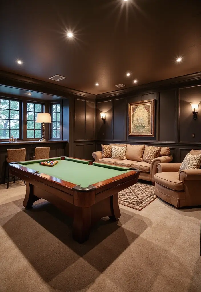 25 Basement Living Room Ideas for Relaxing Evenings - 13. Fun Game and Entertainment Zones