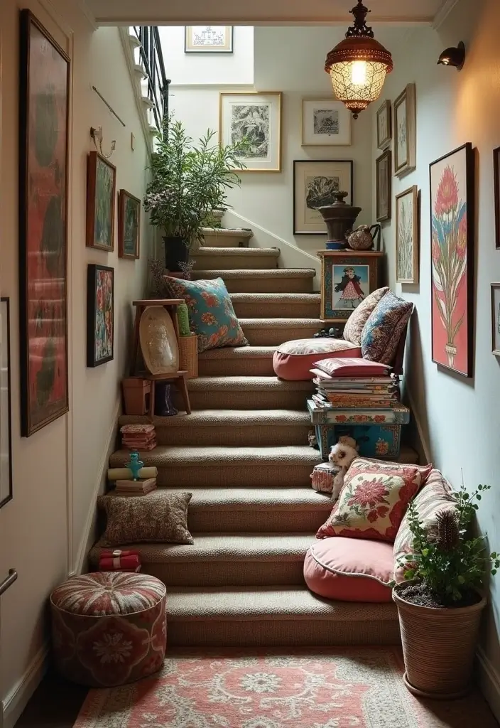 25 Basement Stairwell Ideas That Impress Every Visitor - 13. Eclectic Mix
