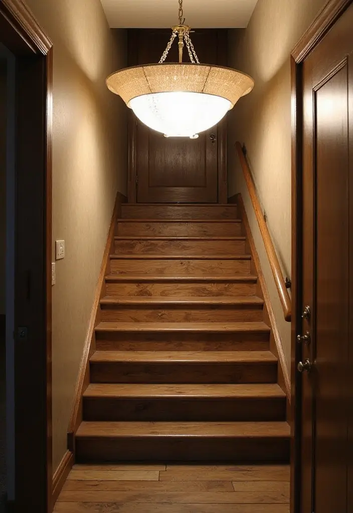 25 Basement Stairwell Ideas That Impress Every Visitor - 14. Statement Lighting Fixtures