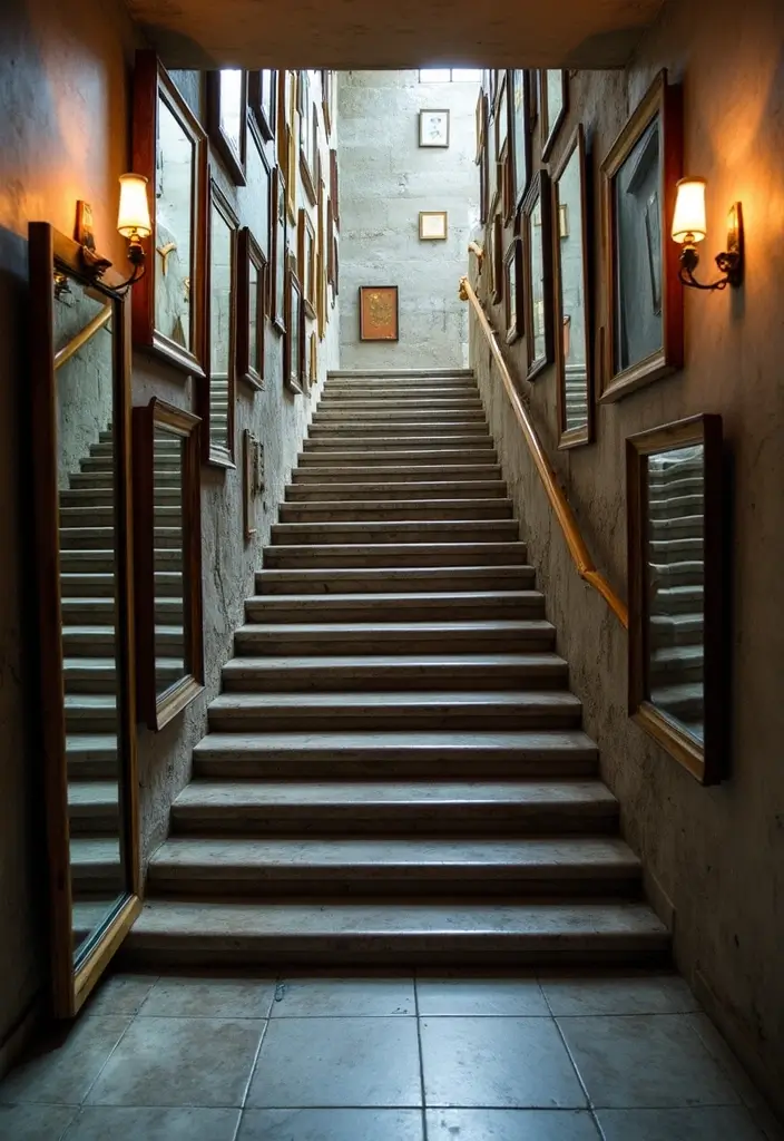 25 Basement Stairwell Ideas That Impress Every Visitor - 15. Mirrors for Depth