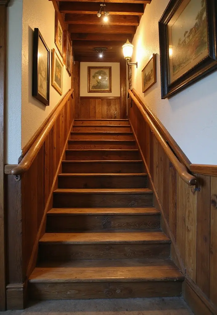 25 Basement Stairwell Ideas That Impress Every Visitor - 16. Vintage Touches
