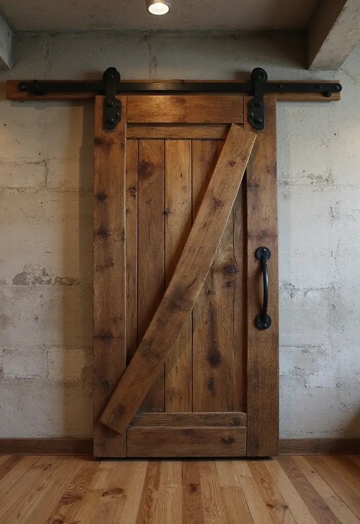 25 Cool Basement Ideas for a Modern Vibe - 13. Industrial-Style Barndoor