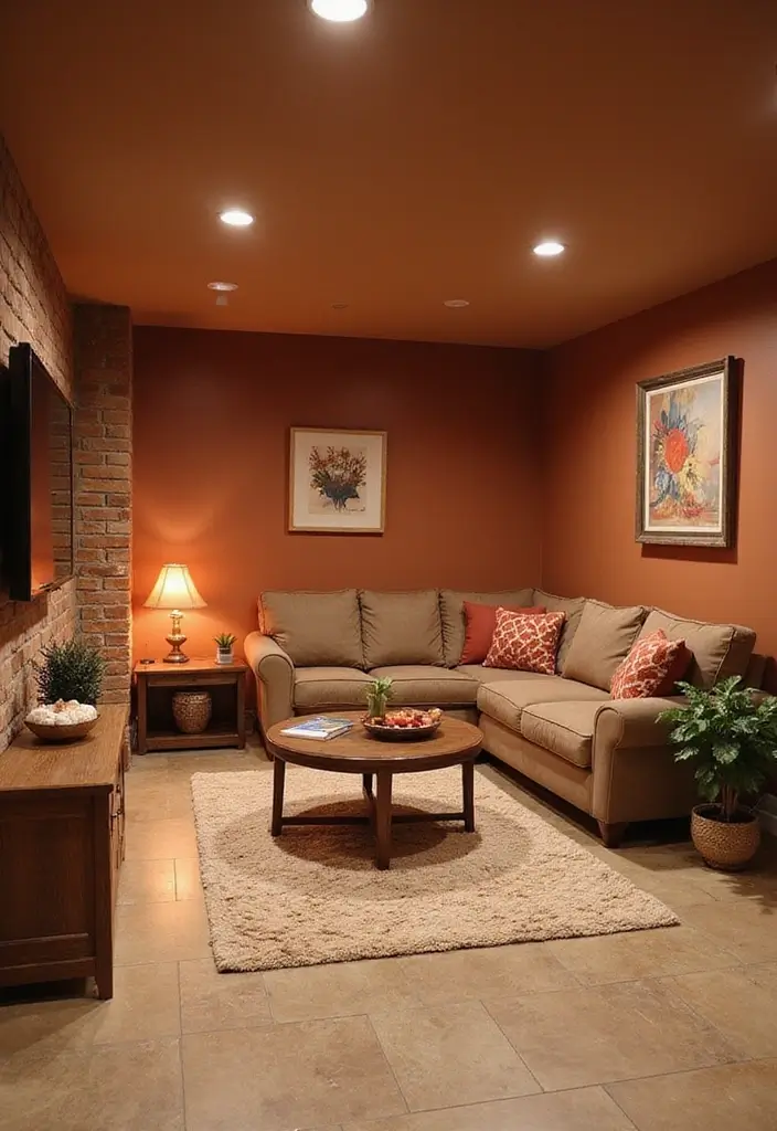 25 Cool Basement Ideas for a Modern Vibe - 14. Warm Color Palette