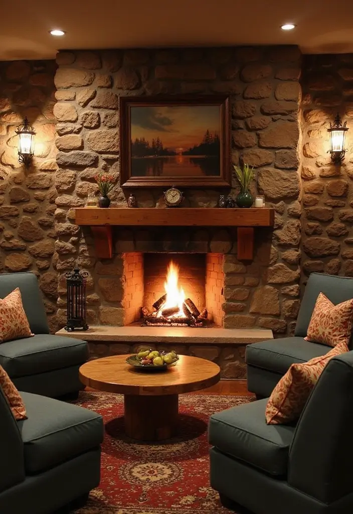 25 Cool Basement Ideas for a Modern Vibe - 16. Cozy Fireplace Feature