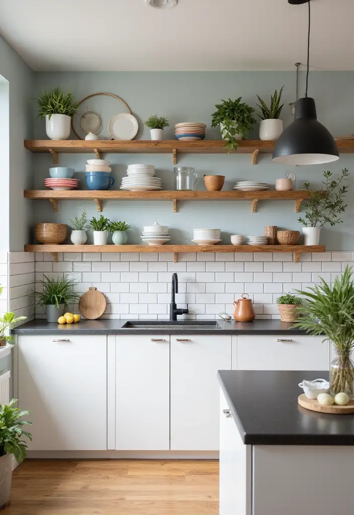 25 Home Decor Ideas for Small Spaces That Make a Big Impression - 5. Open Shelving in the Kitchen