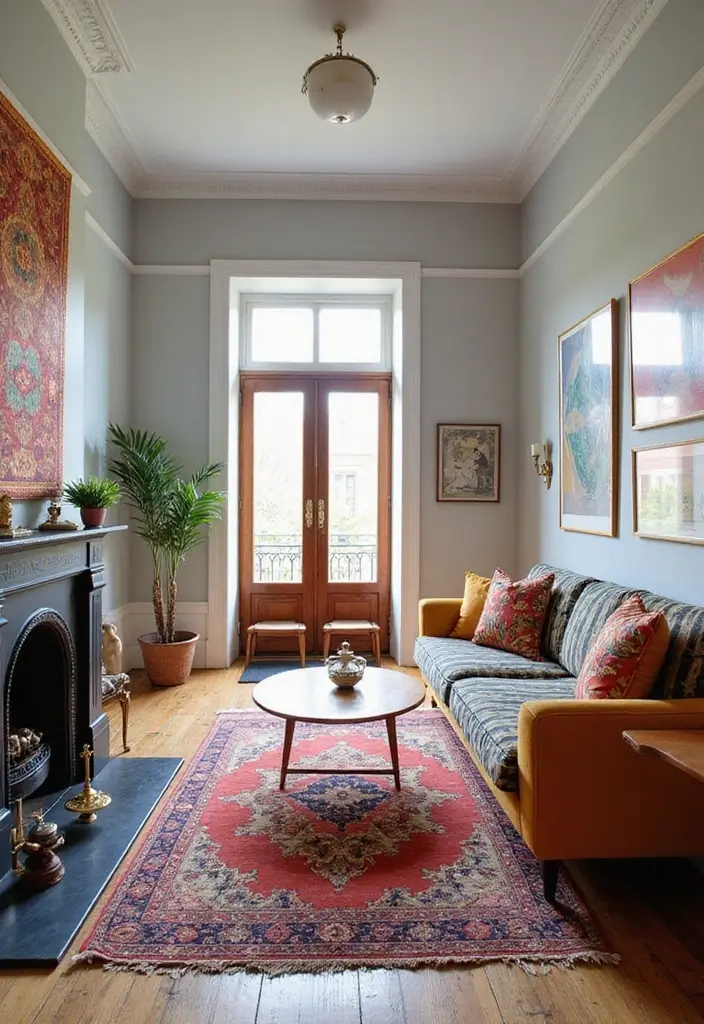 25 Narrow Living Room Layout Solutions You’ll Love - 13. Bold Patterns