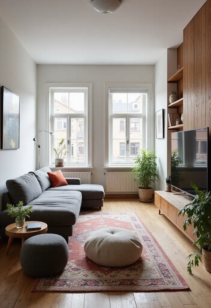 25 Narrow Living Room Layout Solutions You’ll Love - 17. Flexible Seating Options