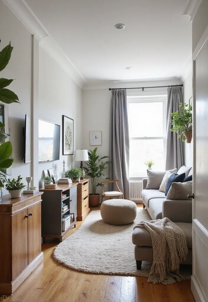 25 Narrow Living Room Layout Solutions You’ll Love - 19. Smart Storage Solutions