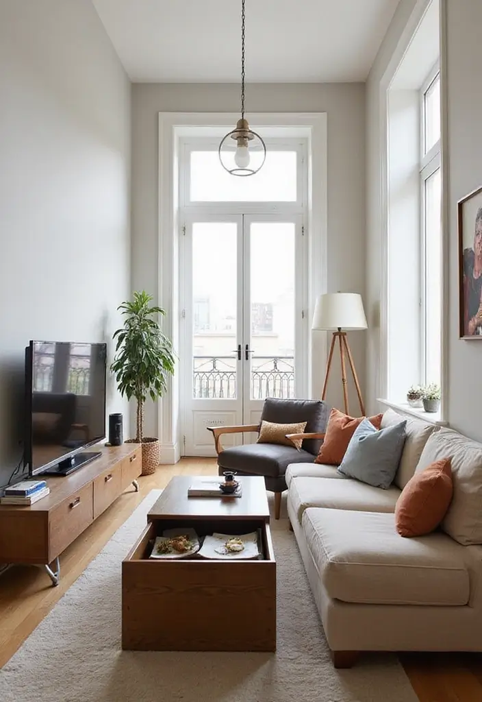 25 Narrow Living Room Layout Solutions You’ll Love - 2. Multi-Functional Furniture