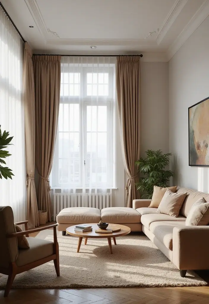 25 Narrow Living Room Layout Solutions You’ll Love - 21. Stylish Curtains