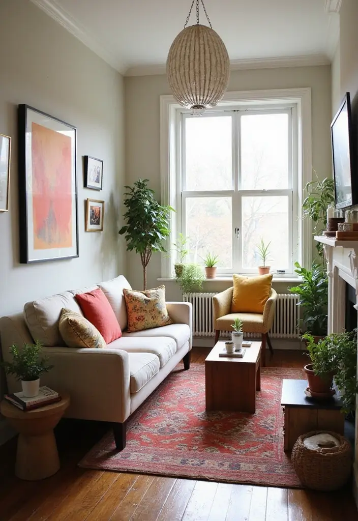 25 Narrow Living Room Layout Solutions You’ll Love - 23. Seasonal Decor Switch