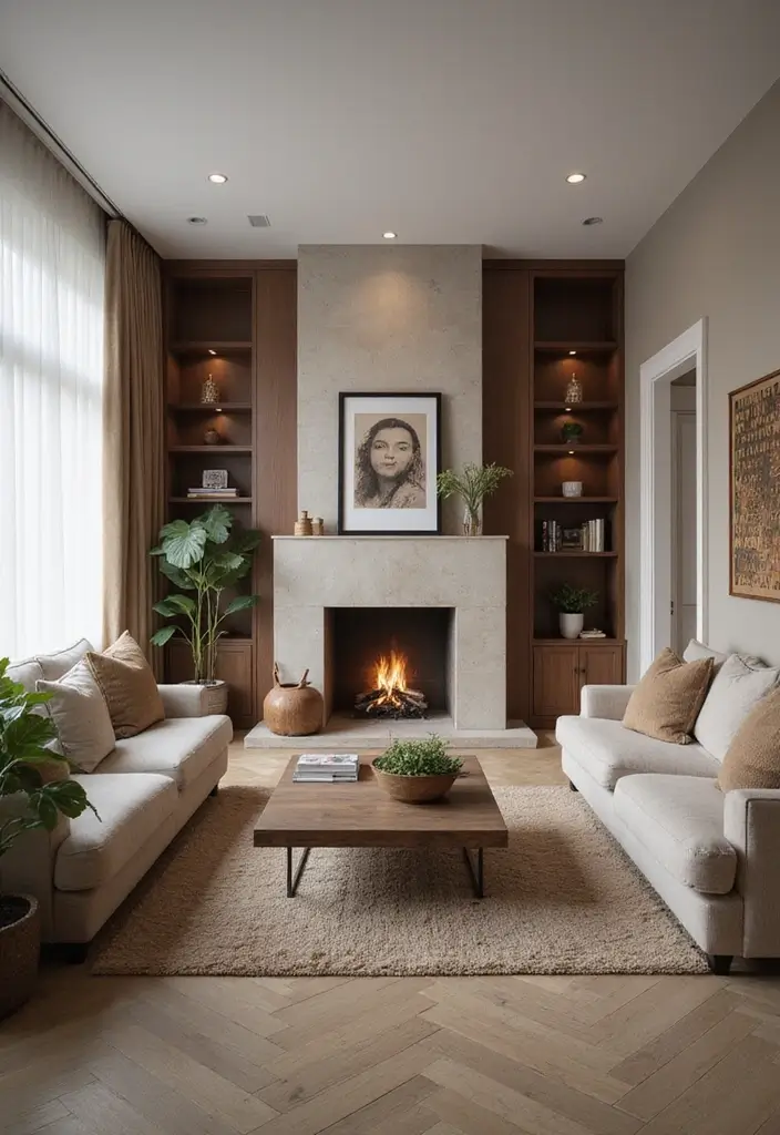 25 Narrow Living Room Layout Solutions You’ll Love - 24. Cozy Fireplaces