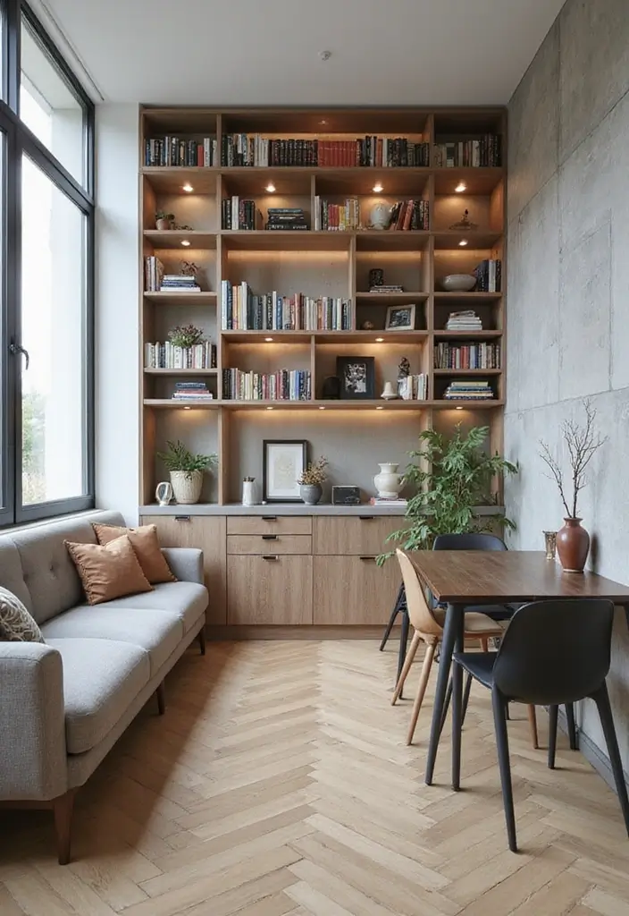 25 Narrow Living Room Layout Solutions You’ll Love - 3. Wall-Mounted Shelves