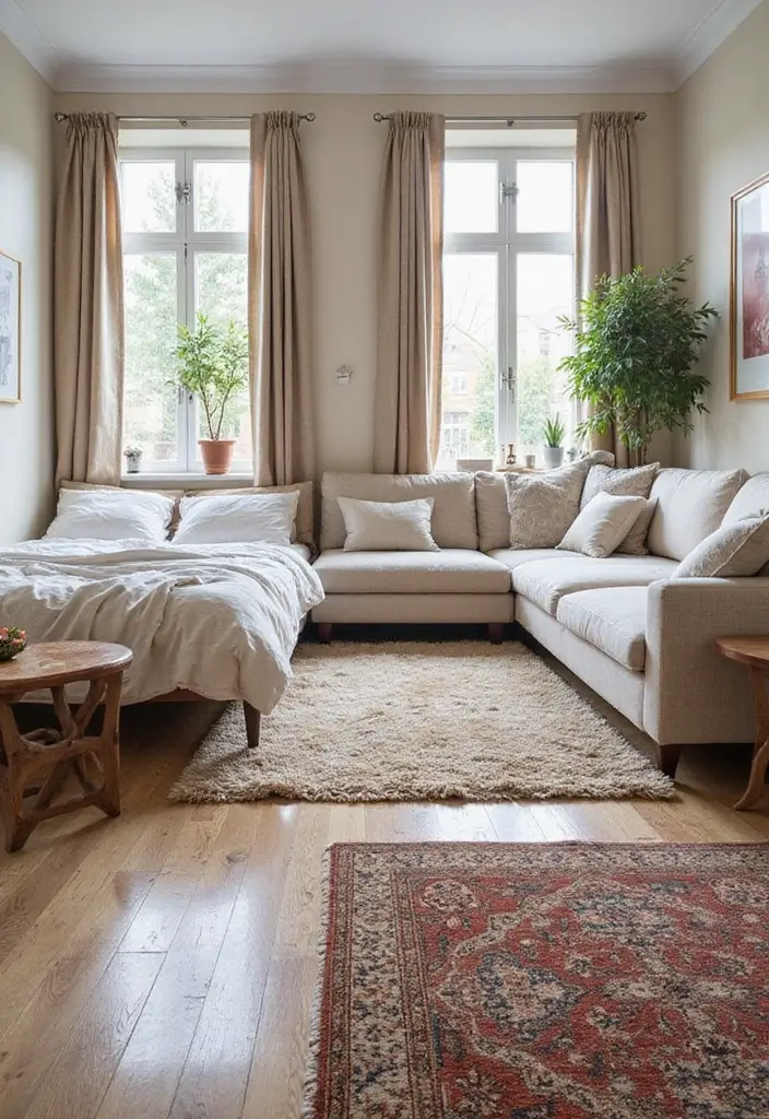 25 One Bedroom Apartment Ideas Floor Plans for Efficiency - 13. Stylish Rugs for Definition