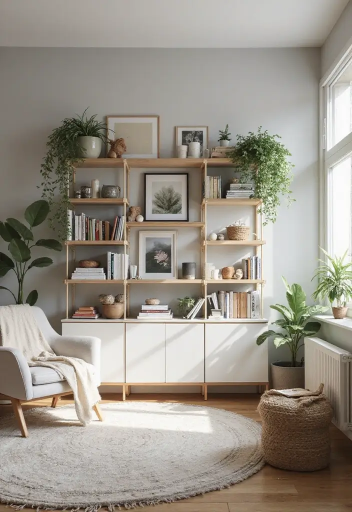 25 Stunning Living Room Backgrounds to Refresh Your Space - 11. Open Shelving