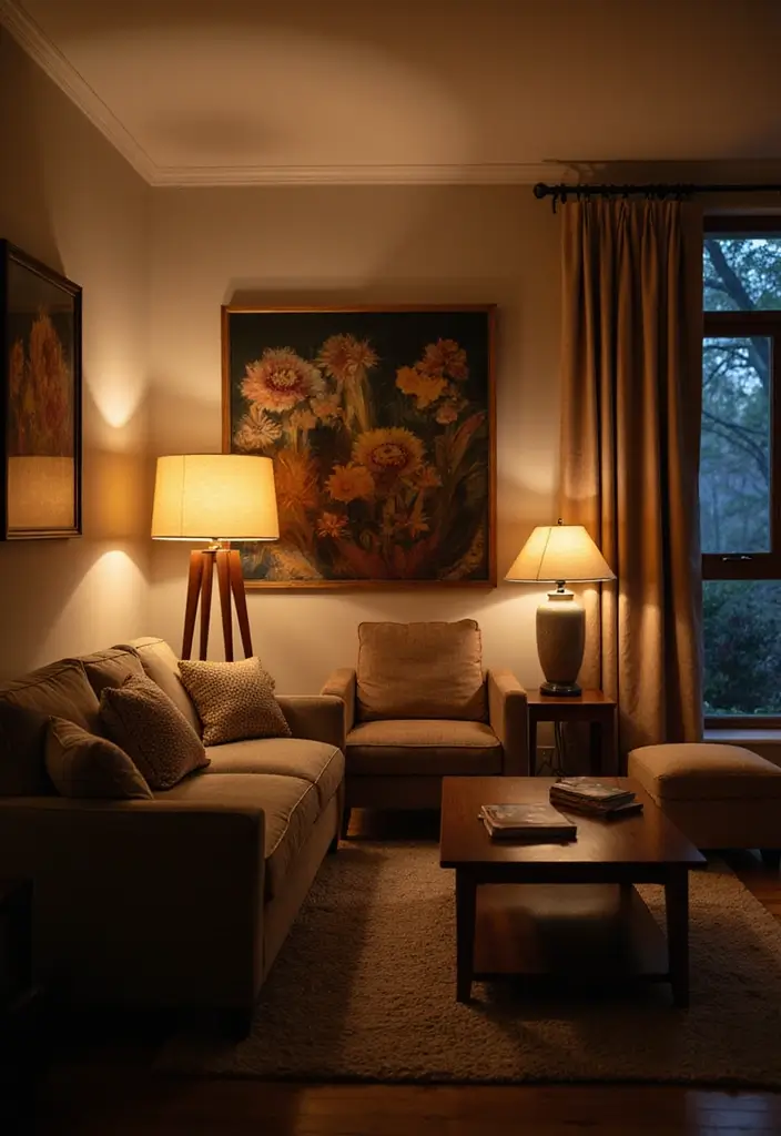 25 Stunning Living Room Backgrounds to Refresh Your Space - 12. Layered Lighting