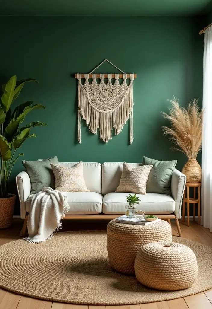 25 Ways to Style Green Walls in Your Living Room - 1. Layer with Textures