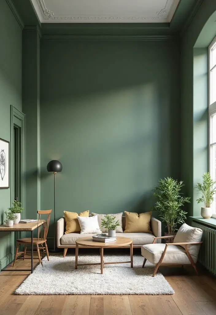 25 Ways to Style Green Walls in Your Living Room - 11. Create a Multi-Functional Space