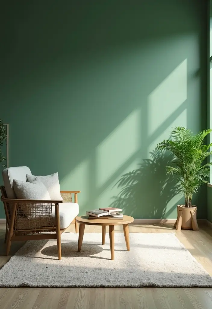 25 Ways to Style Green Walls in Your Living Room - 15. Embrace Minimalism