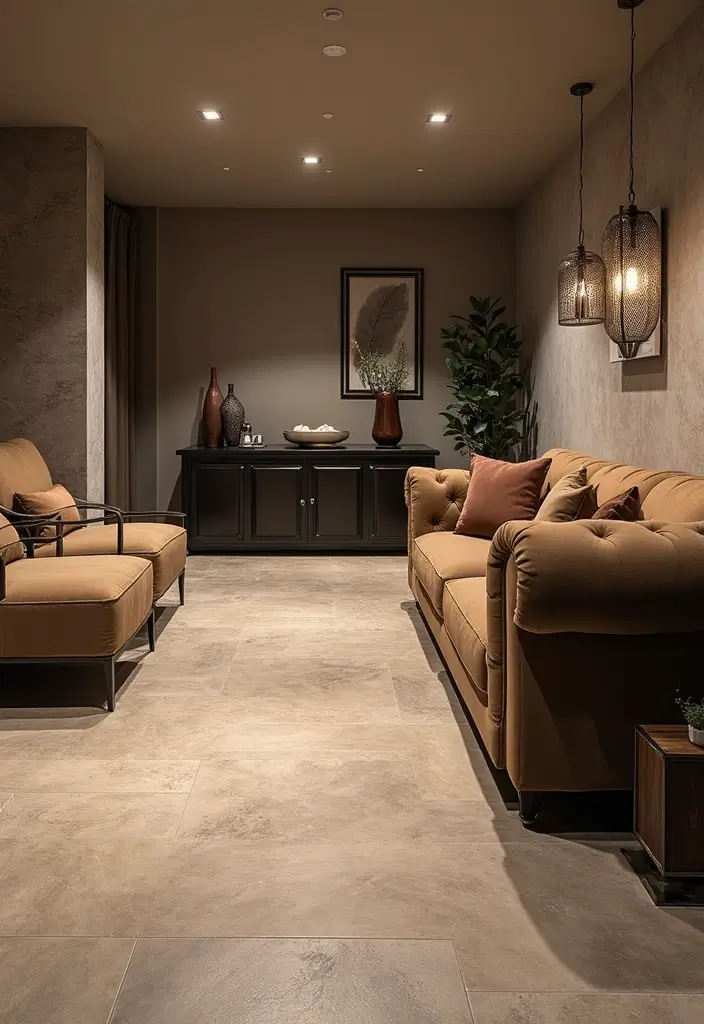 26 Basement Floor Ideas to Refresh Your Space - 13. Textured Vinyl for Added Depth