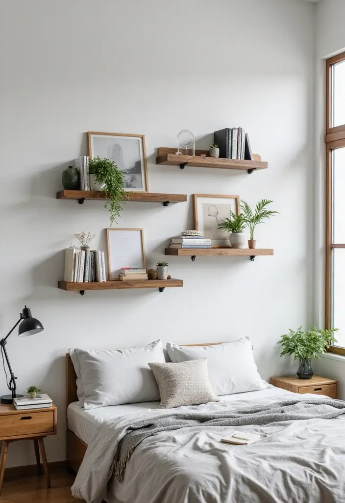 26 College Apartment Bedroom Ideas on a Budget - 11. DIY Floating Shelves