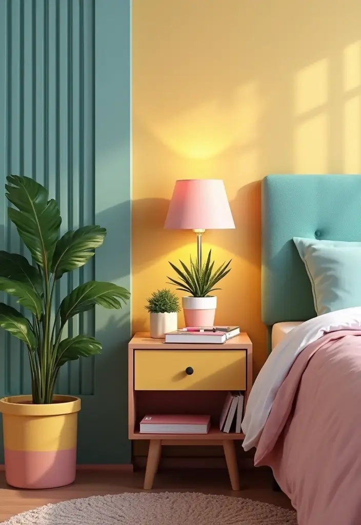 26 College Apartment Bedroom Ideas on a Budget - 14. Colorful Bedside Table