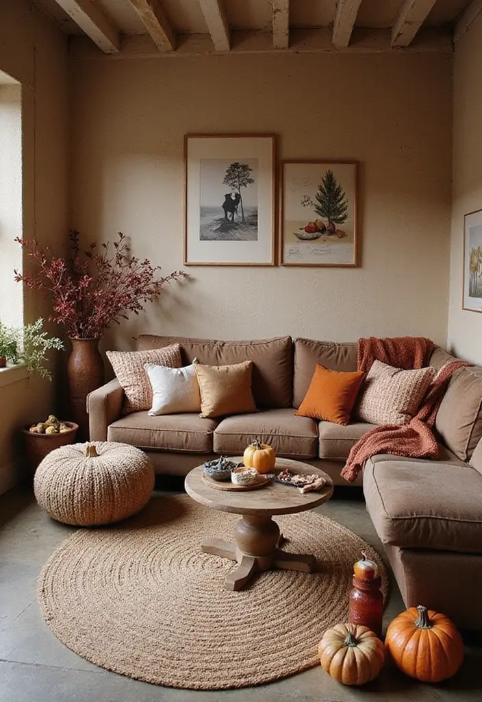 26 Cozy Basement Ideas for a Warm Family Hangout - 13. Seasonal Decor Touches