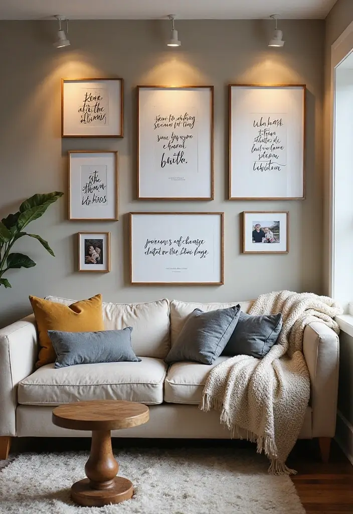 26 Cozy Basement Ideas for a Warm Family Hangout - 14. Inspirational Quote Wall