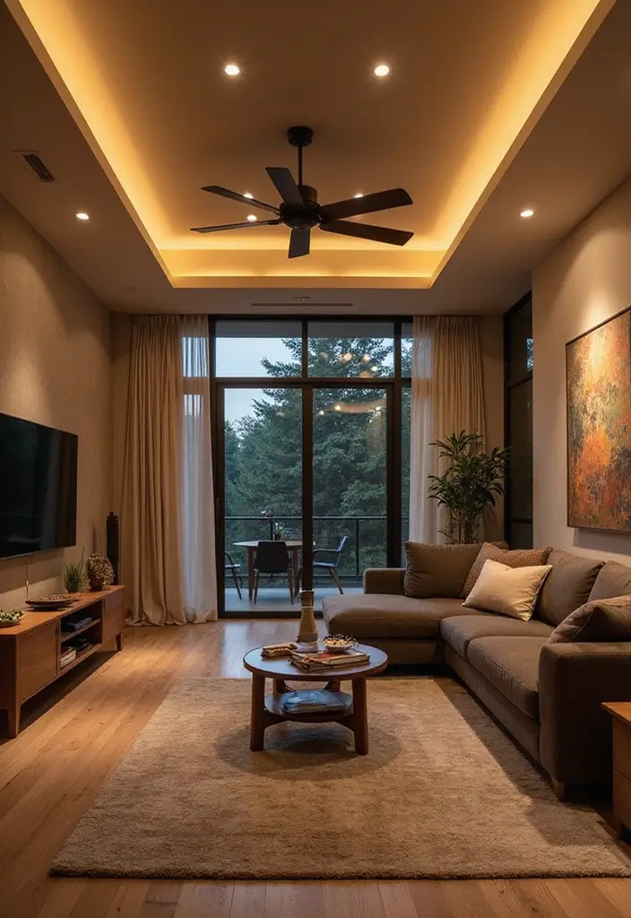 26 High Ceiling Living Room Ideas for Spacious Feel - 18. Strategic Lighting Layers