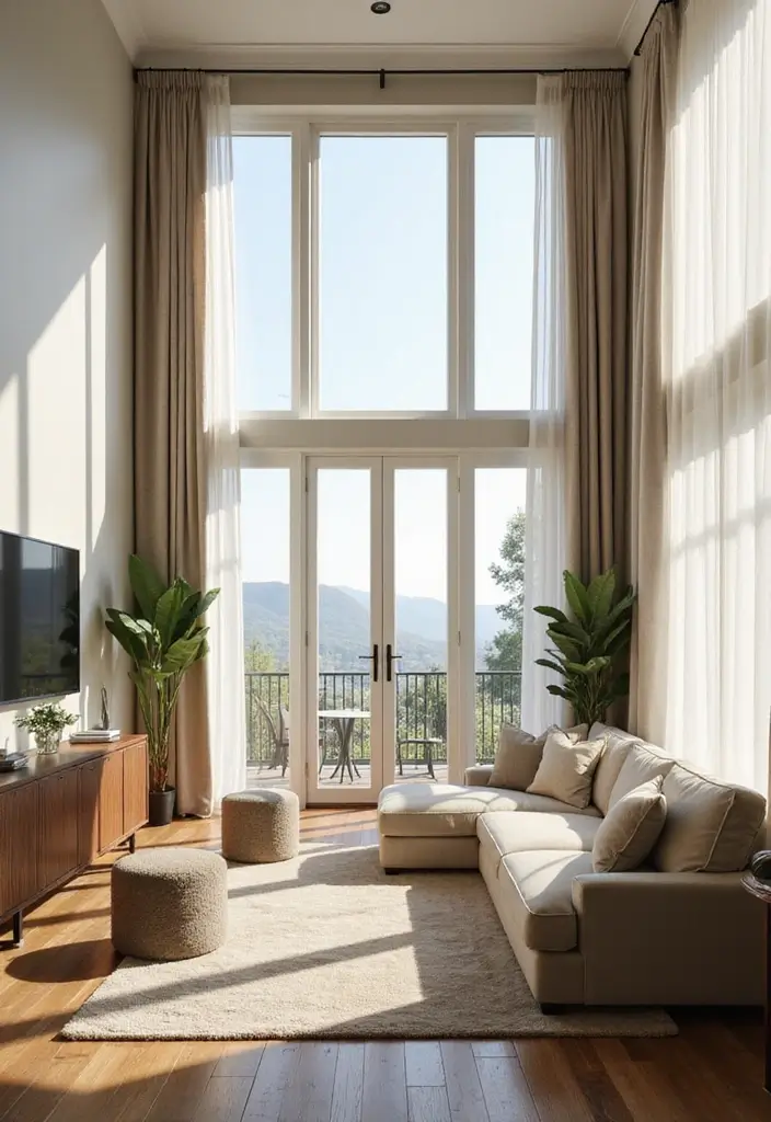 26 High Ceiling Living Room Ideas for Spacious Feel - 3. Maximize Natural Light with Large Windows