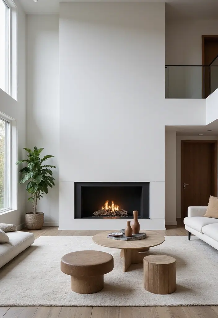 26 High Ceiling Living Room Ideas for Spacious Feel - 7. Create a Focal Point with a Fireplace