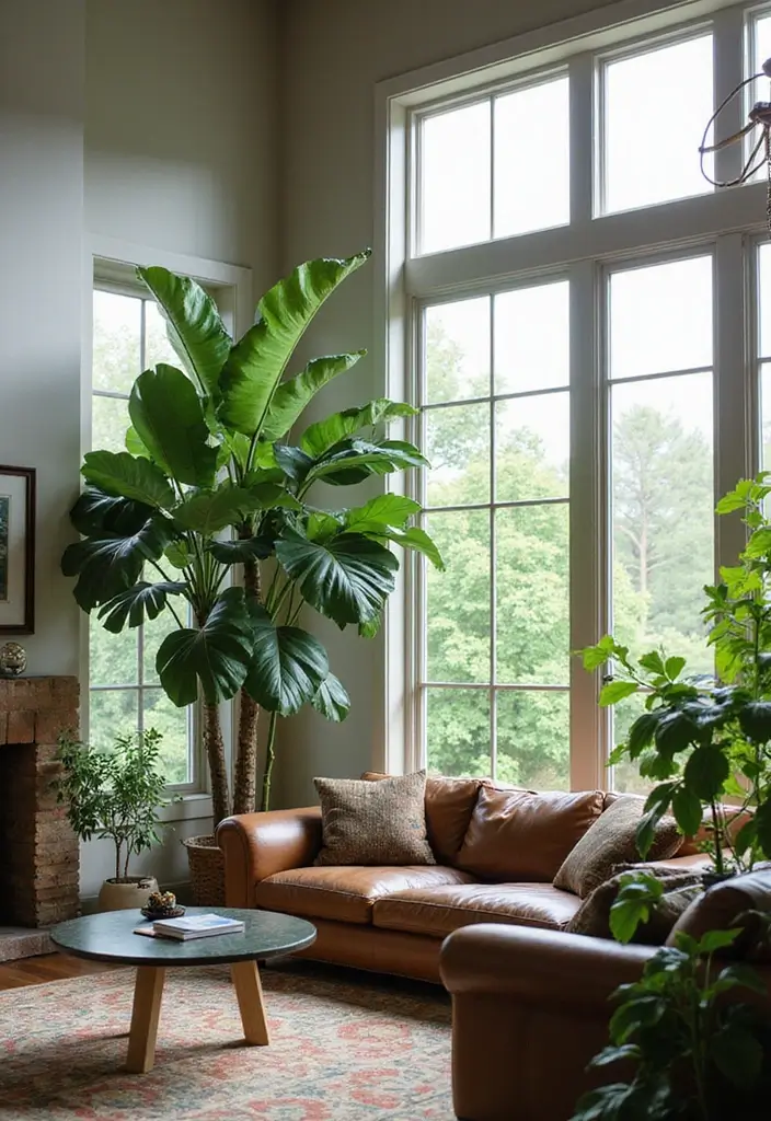 26 High Ceiling Living Room Ideas for Spacious Feel - 8. Incorporate Greenery for Life