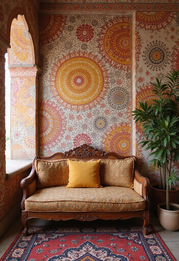 26 Home Decor Ideas Indian Style for Unique Charm - 16. Indian-Inspired Wall Stencils