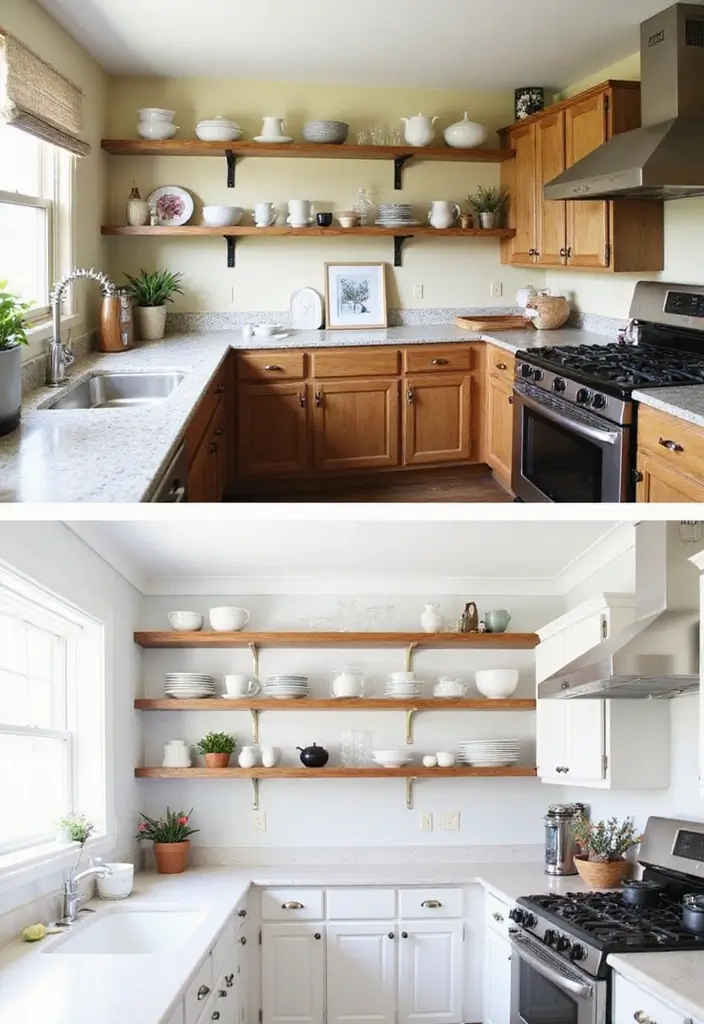 26 Kitchen Remodel Before and After Transformations to See - 16. Open Shelving