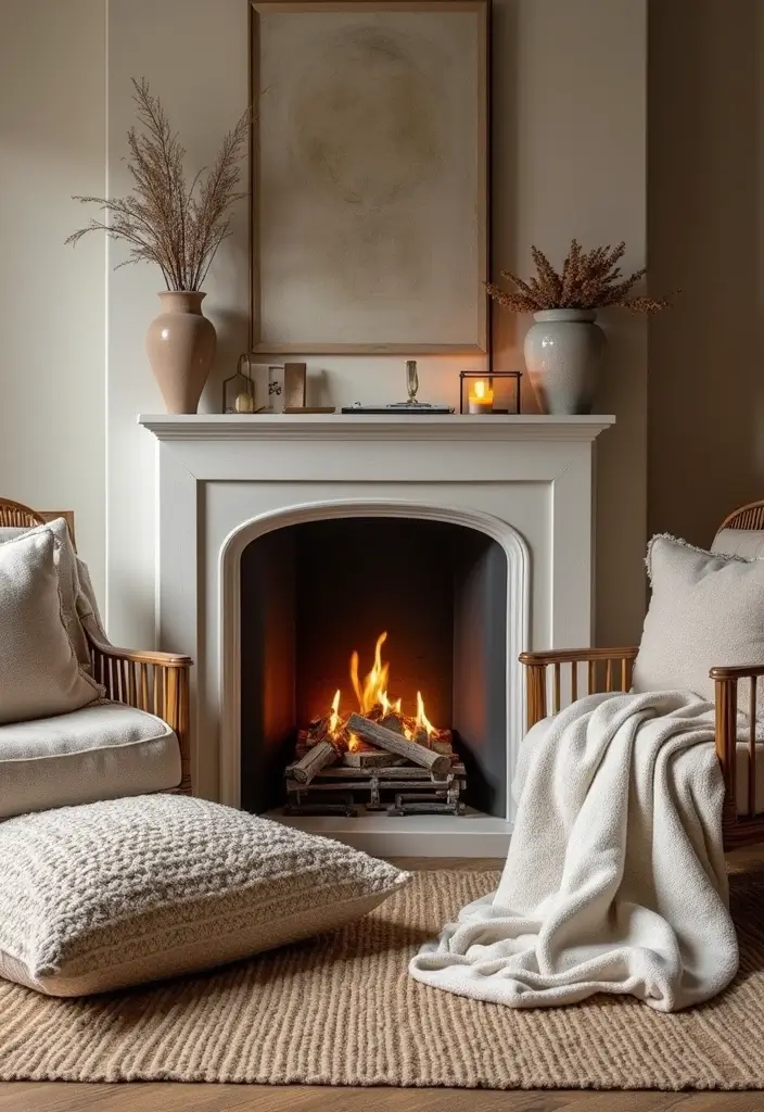 26 Living Room Layouts with Fireplace to Cozy Up To - 12. Layered Textures for Comfort