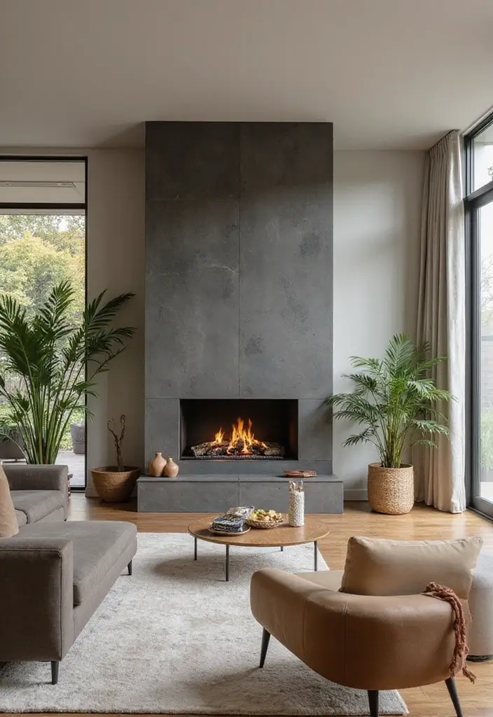 26 Living Room Layouts with Fireplace to Cozy Up To - 13. Eco-Friendly Fireplace Designs