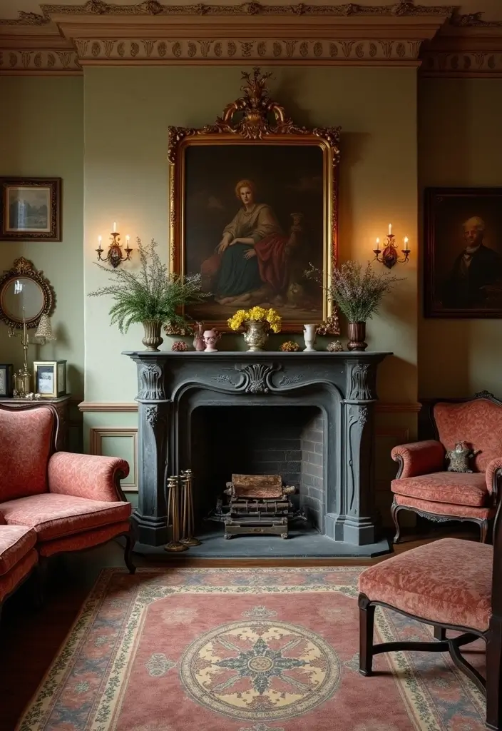 26 Living Room Layouts with Fireplace to Cozy Up To - 14. Vintage Charm with a Classic Fireplace