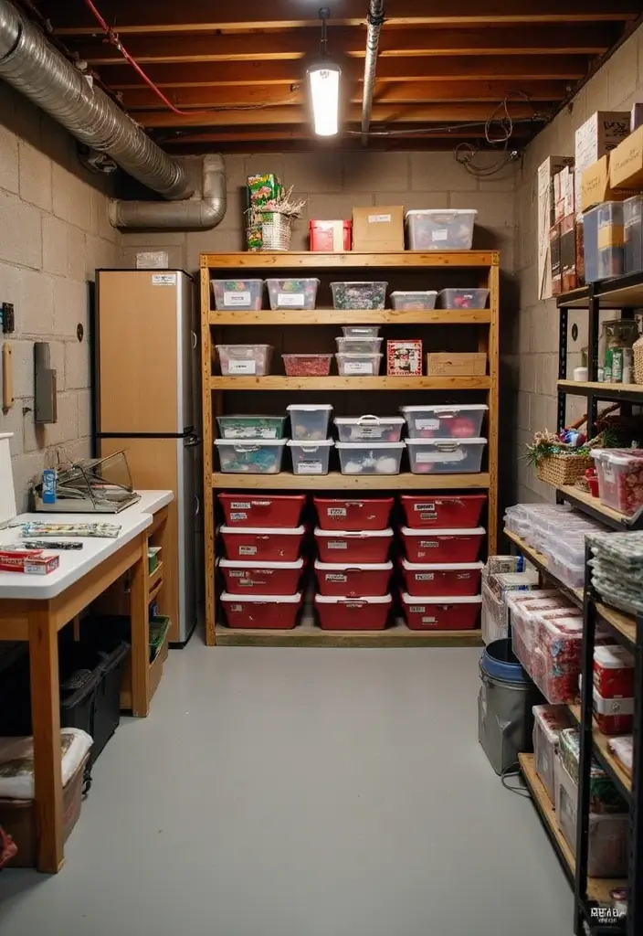 26 Small Basement Ideas to Maximize Every Inch - 13. Seasonal Decor Storage