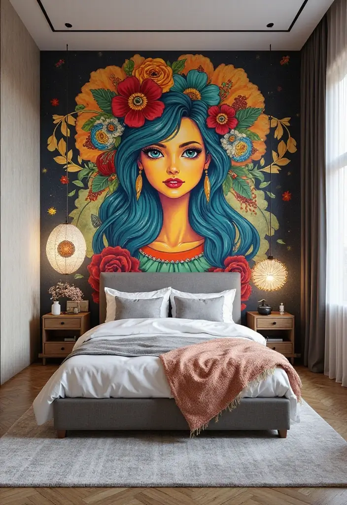 27 Apartment Inspiration Bedroom Styles to Try Now - 19. Artistic Mural