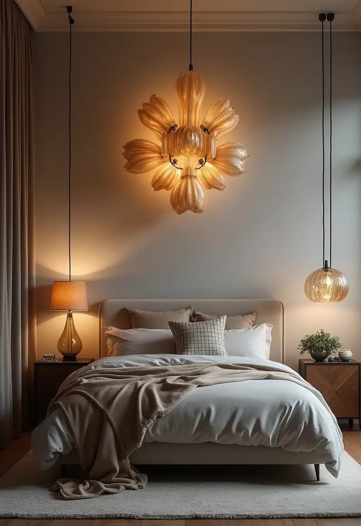 27 Apartment Inspiration Bedroom Styles to Try Now - 24. Statement Lighting