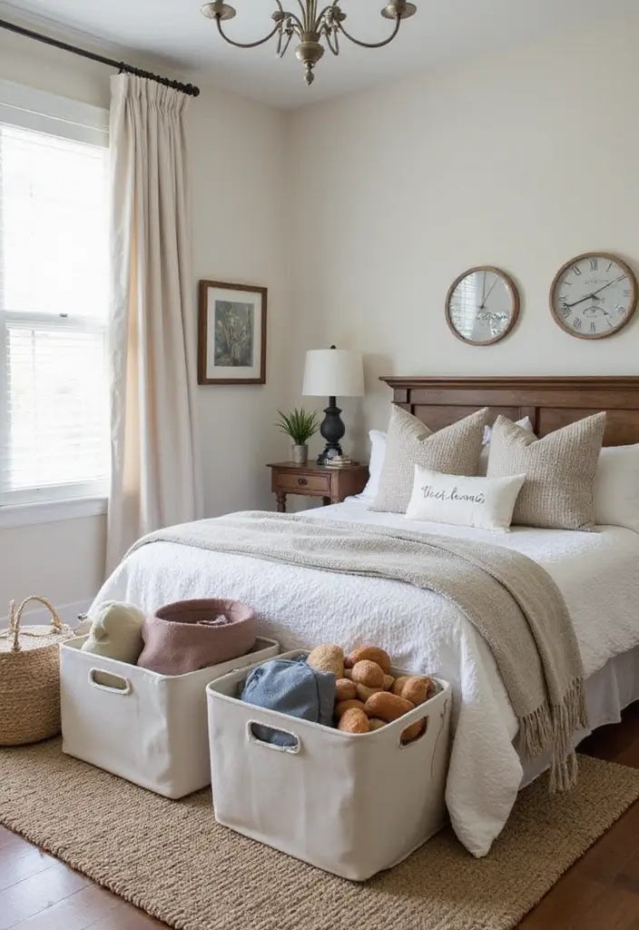 27 Apartment Inspiration Bedroom Styles to Try Now - 25. Farmhouse Storage Bins