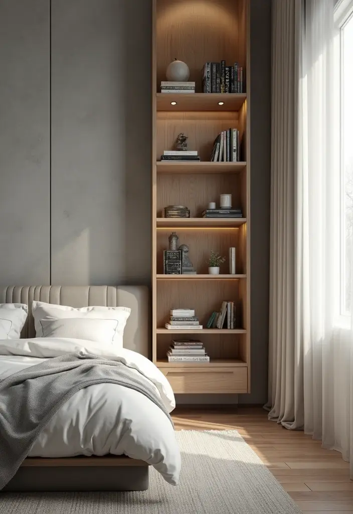 27 Apartment Inspiration Bedroom Styles to Try Now - 26. Charismatic Corner Shelves