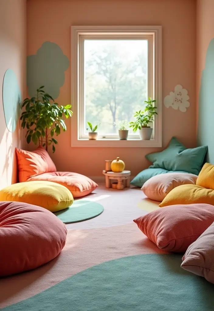 27 Basement Playroom Ideas to Boost Fun for Kids - 12. Floor Cushions and Soft Play Areas