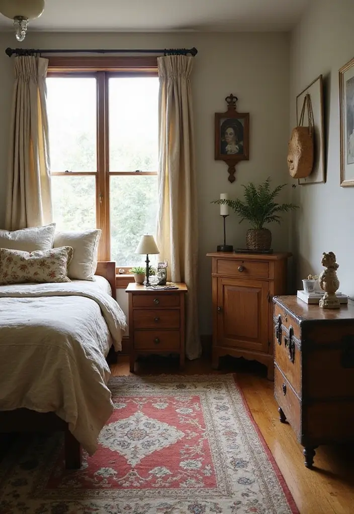 27 Cozy Apartment Bedroom Ideas for a Warm Home - 11. Vintage Finds