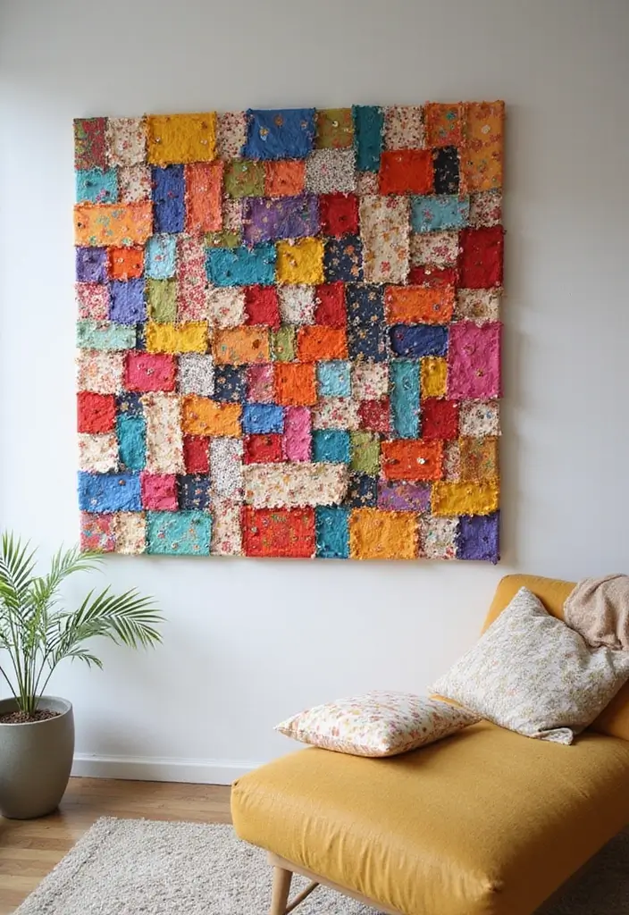 27 Home Decor DIY Ideas & Creative Crafts to Try Now - 3. Fabric Scrap Wall Art