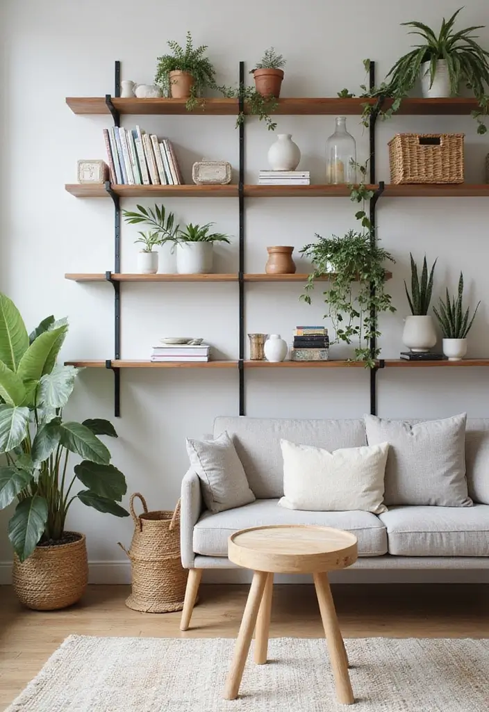 27 Large Living Room Layout Ideas for Elegant Homes - 11. Artful Display Shelving