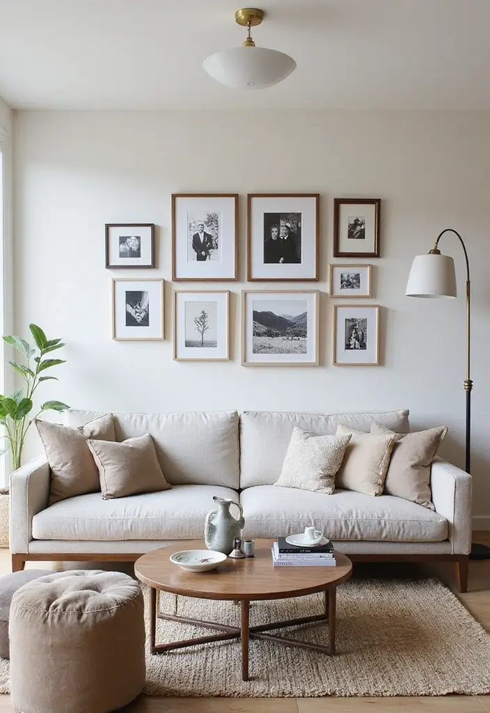 27 Large Living Room Layout Ideas for Elegant Homes - 15. Curated Gallery Walls