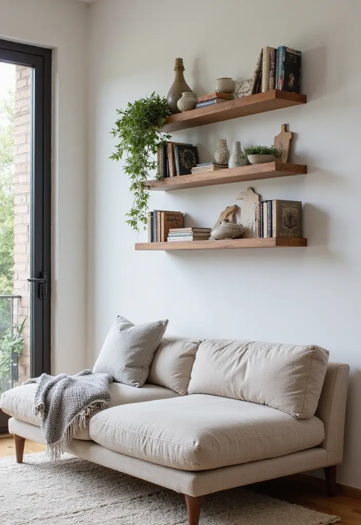 27 Living Room Layouts That Maximize Comfort and Style - 10. Wall-Mounted Shelving