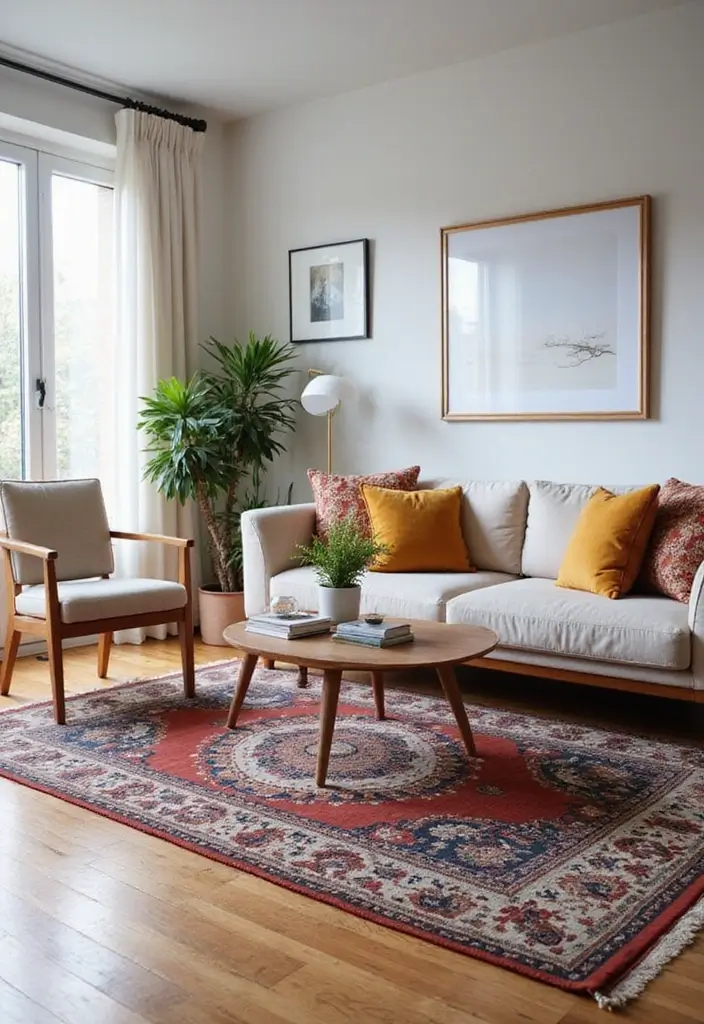 27 Living Room Layouts That Maximize Comfort and Style - 14. Statement Rug