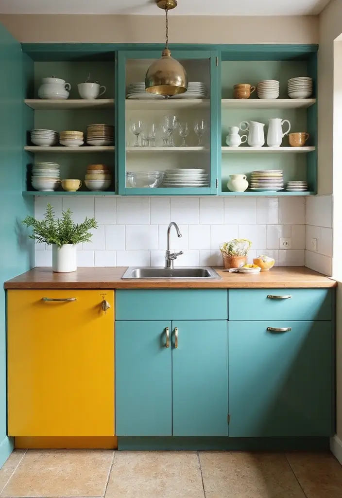 27 Midcentury Kitchen Remodel Ideas with Classic Charm - 1. Colorful Cabinetry